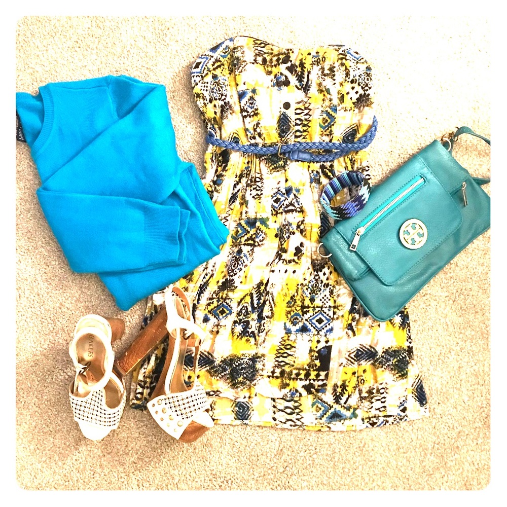 Strapless Aztec print mini dress